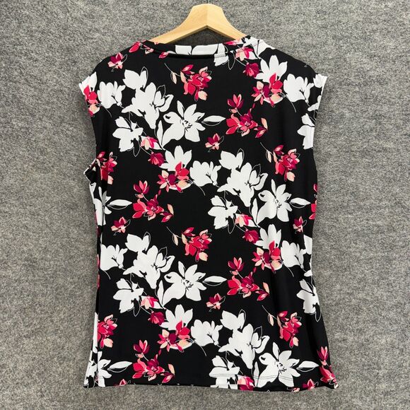 Liz Claiborne Blouse Women L Large Black Floral Sleeveless Wide Strap Casual - Picture 2 of 7